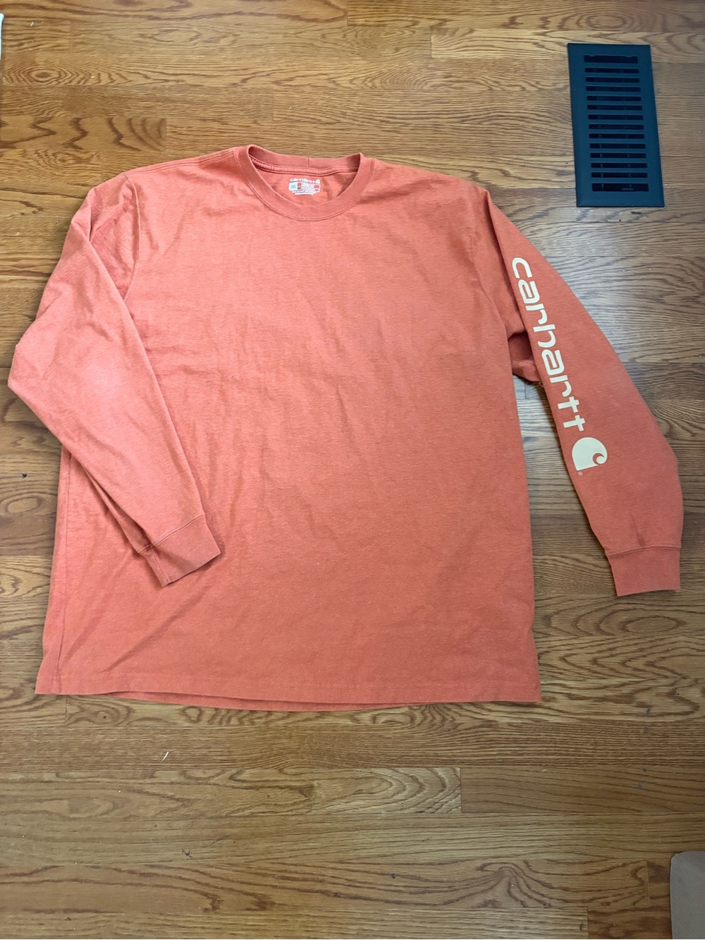 Carhartt Orange Long Sleeve Tee 2XL Loose Fit Logo Sleeve Workwear